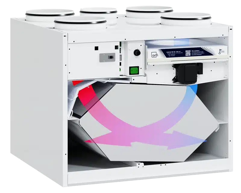 Ilmanvaihtokoneen vaihto. Model 60, ilmavirtaukset kennossa