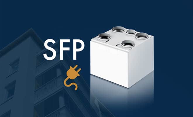 SFP ja Airfin ilmanvaihtokone tummansinisellä taustalla